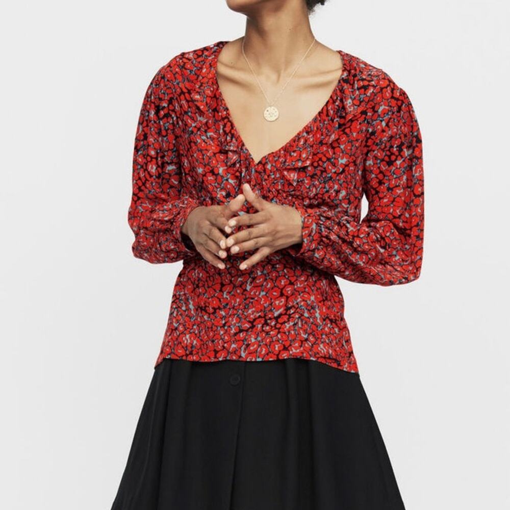 Maje Lito Leopard Print Wrap Top Size 2 - image 8